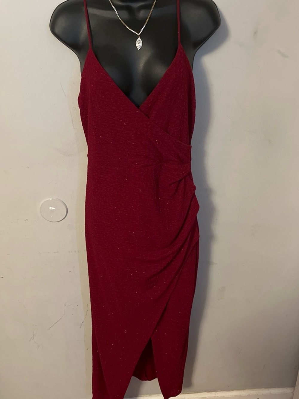 Women's Sparkle Wrap Midi Dress - Deep Wine